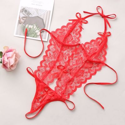 Tiga Titik Rajutan Renda Lingerie Seksi Rajutan Bunga Baju Tidur Tanpa Lengan