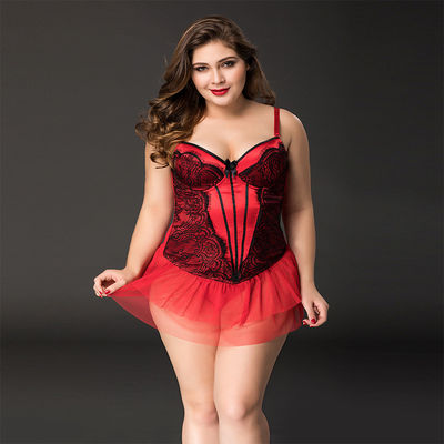 Prime Red Lace Underwear 85kg XXXL Besar Sexy Underwear Floral Tanpa Lengan