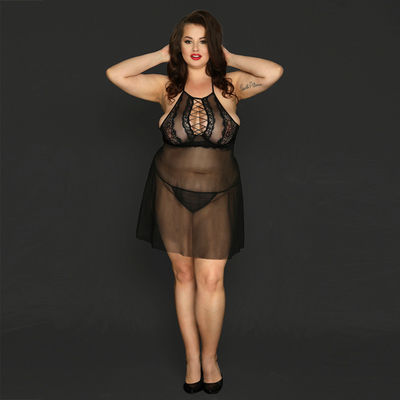 Spandex Fiber Plus Babydoll Lingerie Rajutan Pakaian Dalam Seksi Untuk Wanita Besar