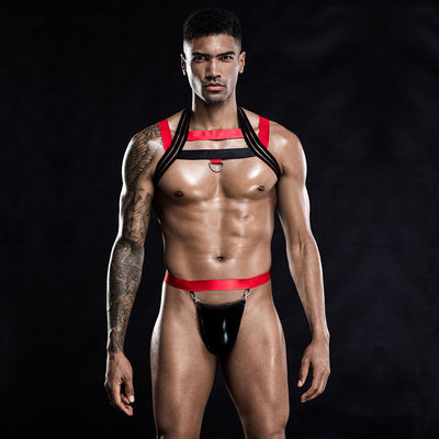 Baju Tidur Pria Seksi Bodysuit Rompi Hitam Payudara 105 Cm Pinggang 76 Cm Belt Role Play
