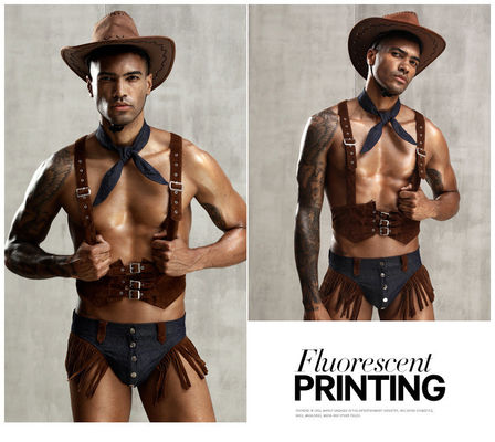 Polyester Nylon Sexy Cow Pembantu Lingerie Pria Floral Tanpa Lengan Topi Pakaian Dalam