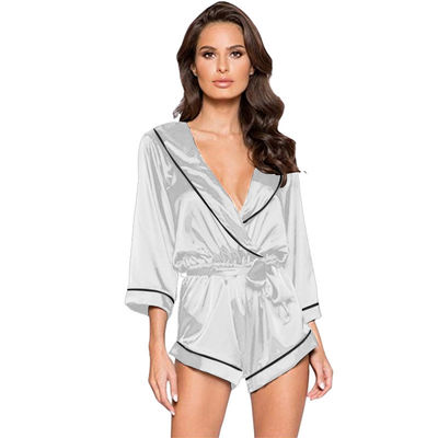 XS 66cm Deep V-Neck Lingerie Renda Wanita Baju Tidur Sutra Ukuran Besar