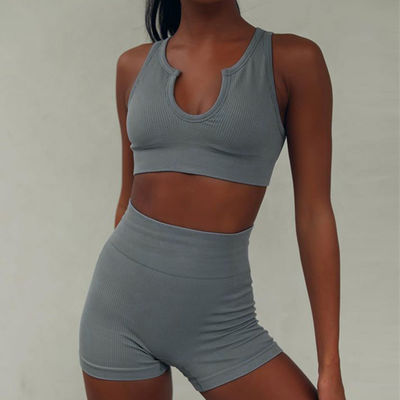 Cangkir Penuh Lengan Panjang Crop Top Sports Bra Elastane 2 Pcs/Set