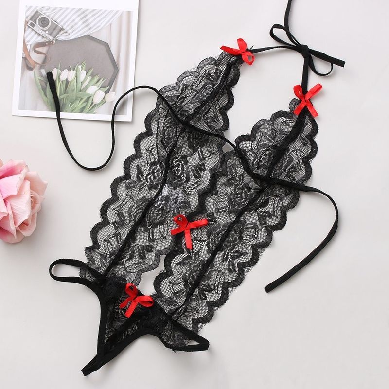 Tiga Titik Rajutan Renda Lingerie Seksi Rajutan Bunga Baju Tidur Tanpa Lengan