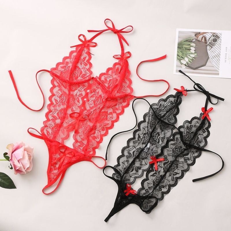 Tiga Titik Rajutan Renda Lingerie Seksi Rajutan Bunga Baju Tidur Tanpa Lengan