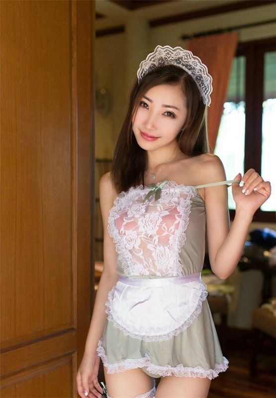 Hitam Polyester Sexy Blue Maid Costume Lingerie Lace Sexy Underwear Dengan Suspender