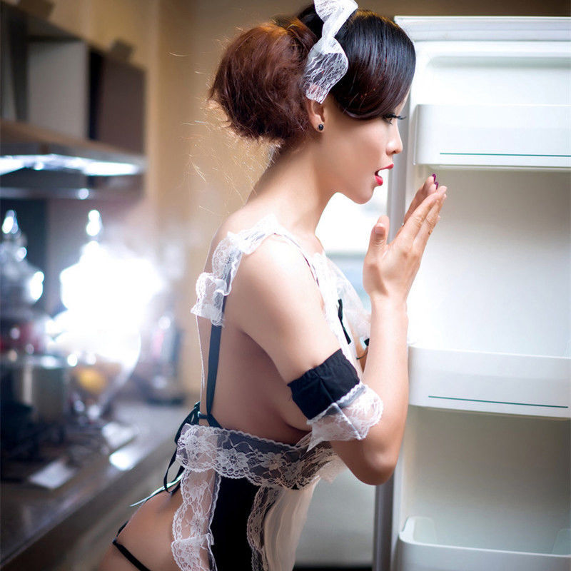 Polyester Babydoll Tanpa Lengan Gaun Lengan Pendek Lingerie Seksi Suspender Cosplay Pembantu