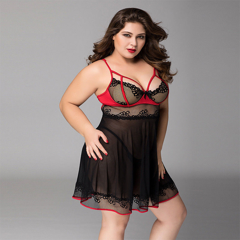 Floral Plus Babydoll Lingerie Kucing 3x Pakaian Intim Wanita Ukuran Besar