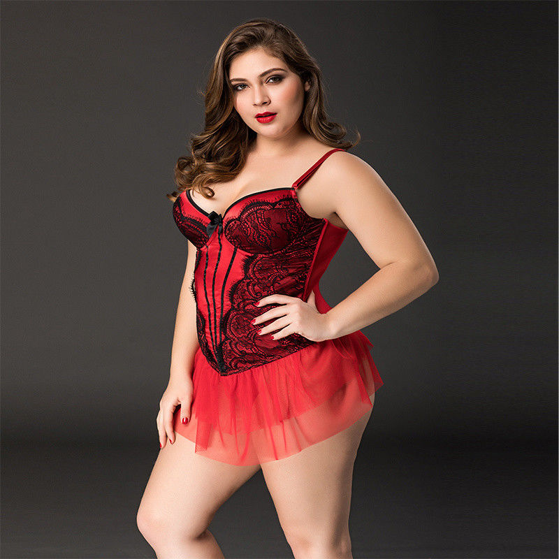 Prime Red Lace Underwear 85kg XXXL Besar Sexy Underwear Floral Tanpa Lengan