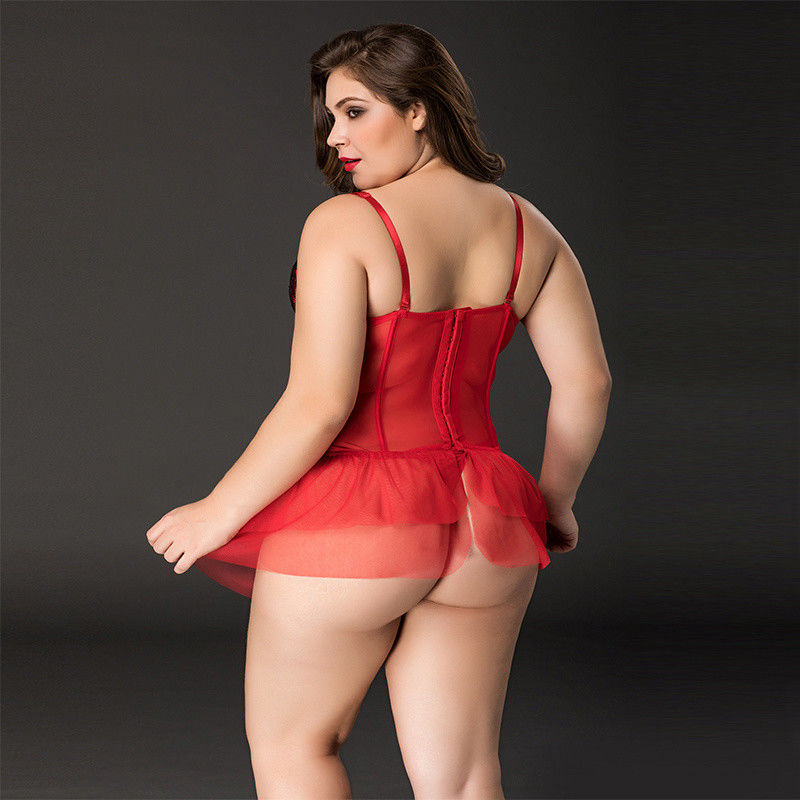 Prime Red Lace Underwear 85kg XXXL Besar Sexy Underwear Floral Tanpa Lengan