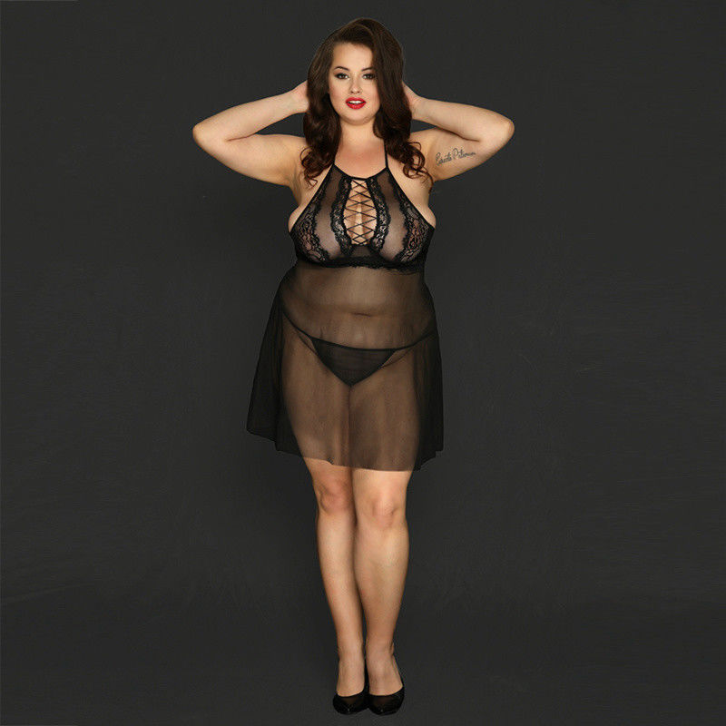 Spandex Fiber Plus Babydoll Lingerie Rajutan Pakaian Dalam Seksi Untuk Wanita Besar