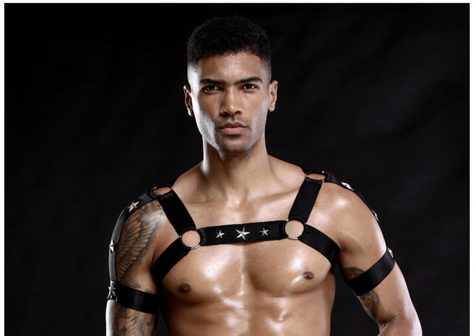Baju Tidur Pria Seksi Bodysuit Rompi Hitam Payudara 105 Cm Pinggang 76 Cm Belt Role Play