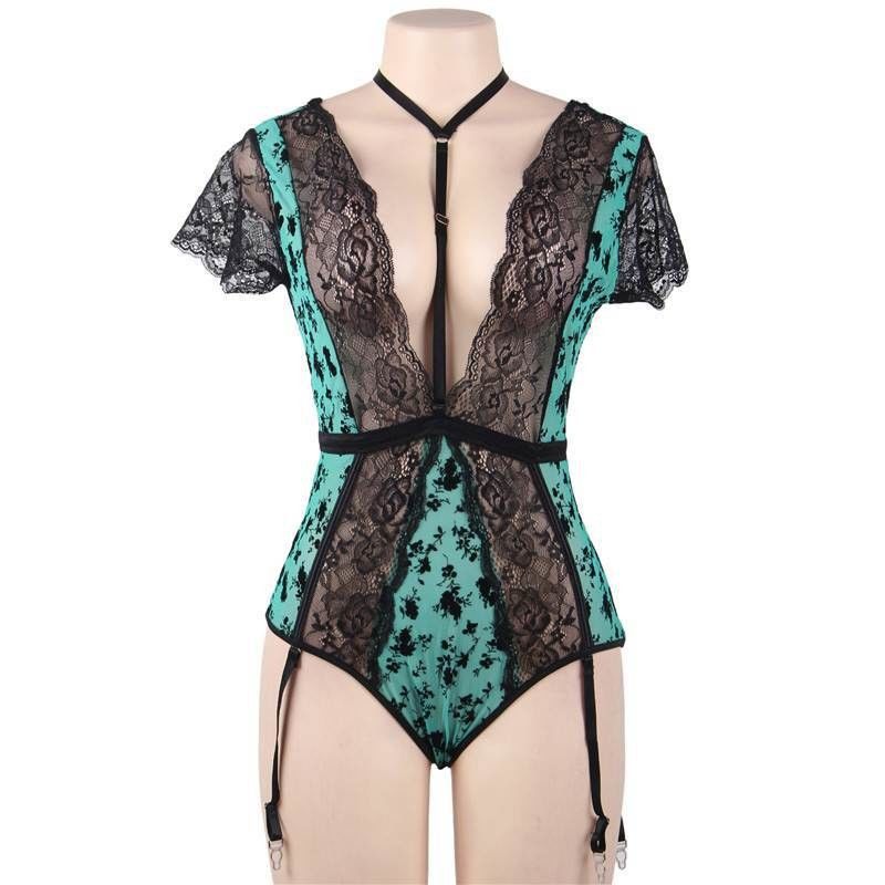 Ukuran Besar Perspektif Floral Sexy Lace Lingerie 5XL Big Bust Lace Bodysuit