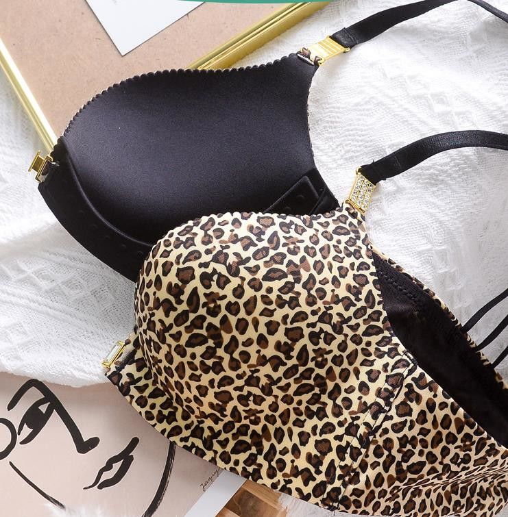 Lace Front Closure Push Up Bra Solid Sexy Leopard Bra Rajutan Mulus