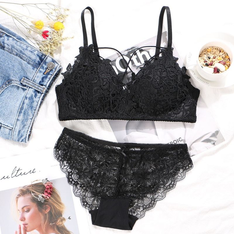 Bra Seksi Anti-Statis Penty Set Pakaian Dalam Sutra Padat Polos Dicelup Technics