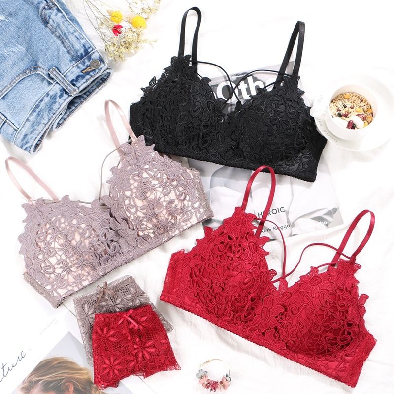 Bra Seksi Anti-Statis Penty Set Pakaian Dalam Sutra Padat Polos Dicelup Technics