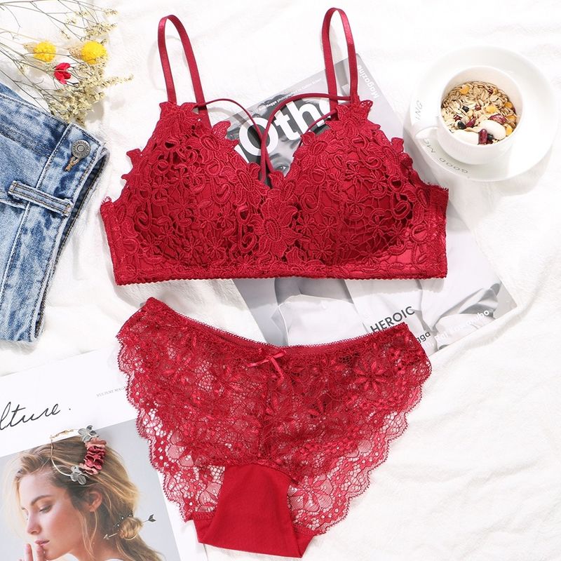 Bra Seksi Anti-Statis Penty Set Pakaian Dalam Sutra Padat Polos Dicelup Technics