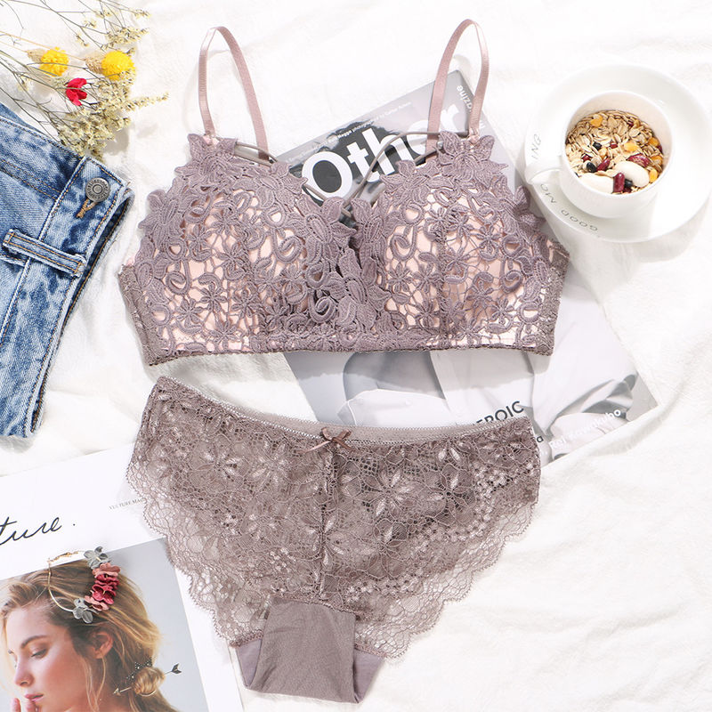 Bra Seksi Anti-Statis Penty Set Pakaian Dalam Sutra Padat Polos Dicelup Technics