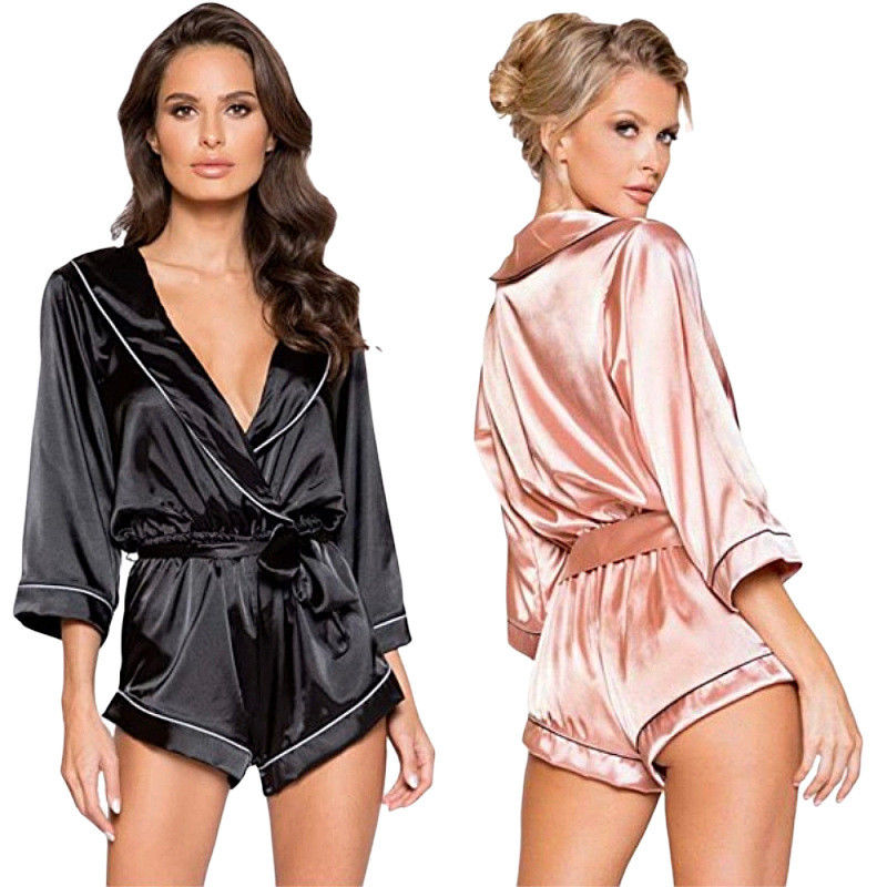 XS 66cm Deep V-Neck Lingerie Renda Wanita Baju Tidur Sutra Ukuran Besar