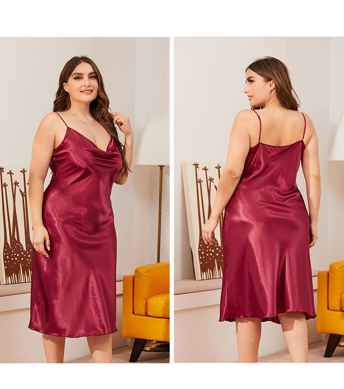Satin Rajutan Seksi Sutra Baju Tidur Piyama Nilon Tanpa Lengan Gaun Malam