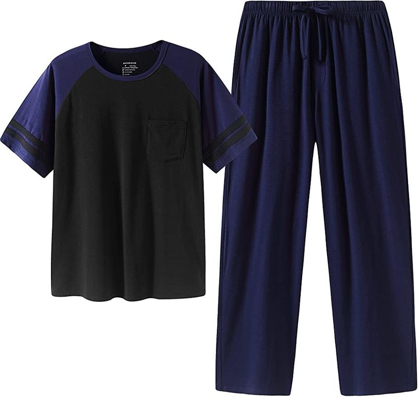 2XL L Mens Baju Tidur Hangat Piyama Dua Potong Rajutan Baju Malam Set
