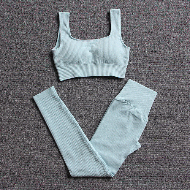 Spandex Wanita Olahraga Bra Pinggang Tinggi Gym Mulus Yoga Suit 3 PCS Pakaian Kebugaran