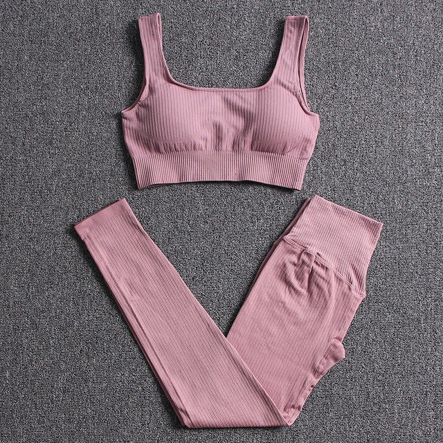 Spandex Wanita Olahraga Bra Pinggang Tinggi Gym Mulus Yoga Suit 3 PCS Pakaian Kebugaran