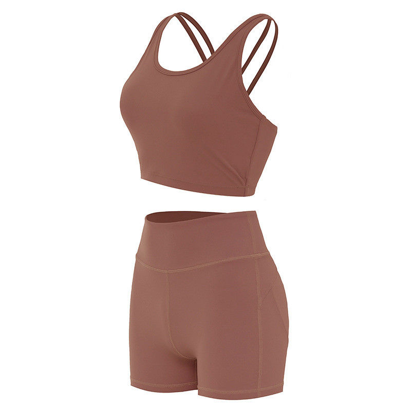Pantat Lifying Celana Pendek Wanita Olahraga Bra Ribbed Seamless Workout Set Pakaian Aktif