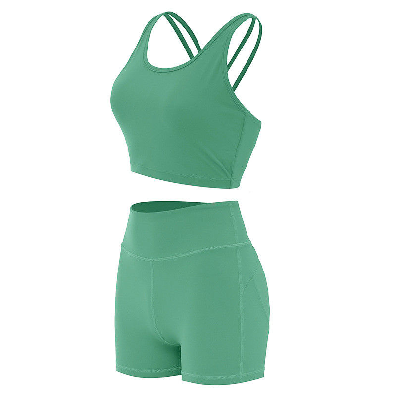 Pantat Lifying Celana Pendek Wanita Olahraga Bra Ribbed Seamless Workout Set Pakaian Aktif