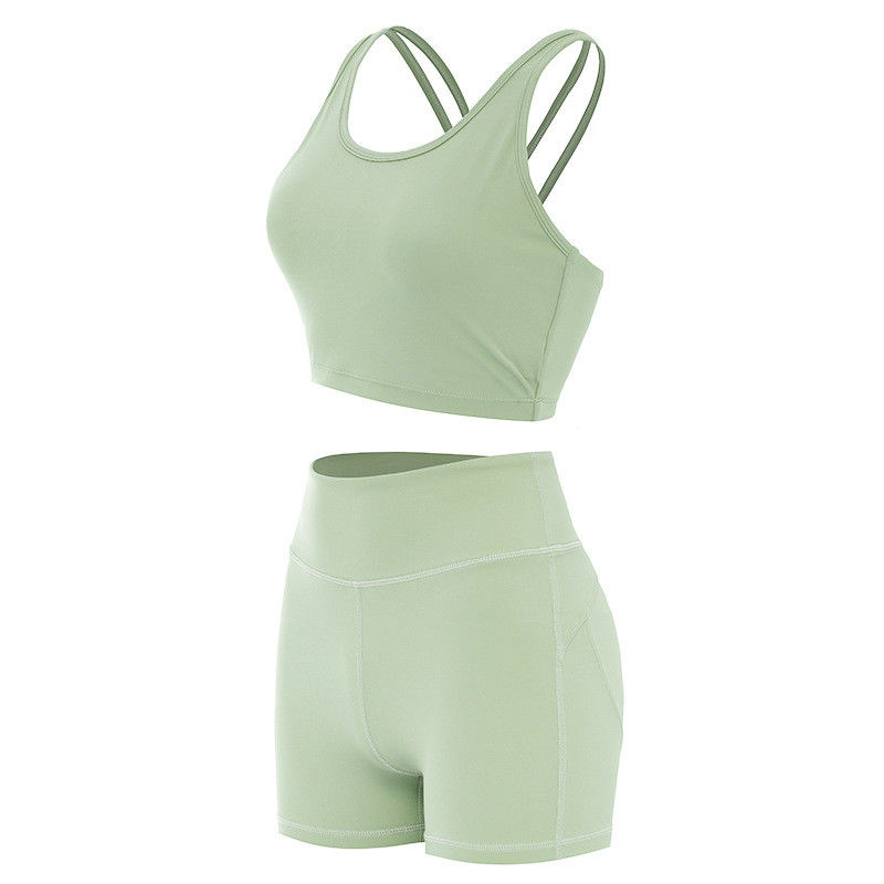 Pantat Lifying Celana Pendek Wanita Olahraga Bra Ribbed Seamless Workout Set Pakaian Aktif