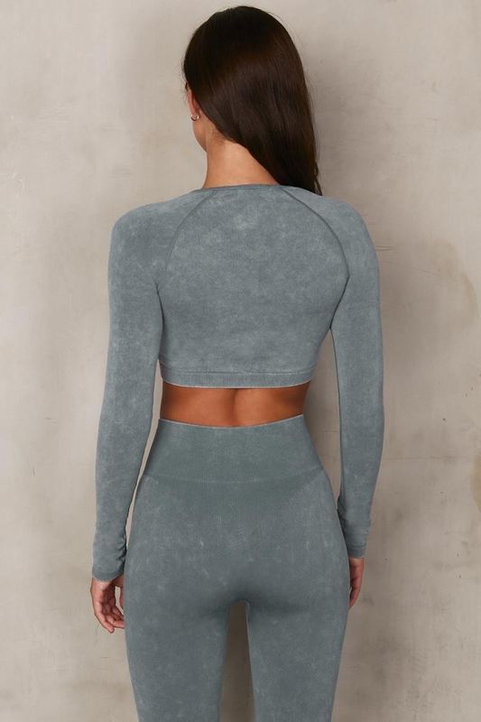 Penutup Belakang Pakaian Yoga Gym Ribbed Seamless Yoga Suit 58cm Bust