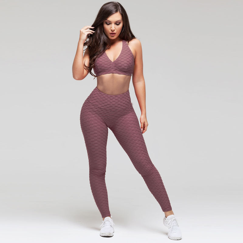 Ribbed Sportswear Gym Yoga Pakaian Seamless Workout Legging Untuk Wanita