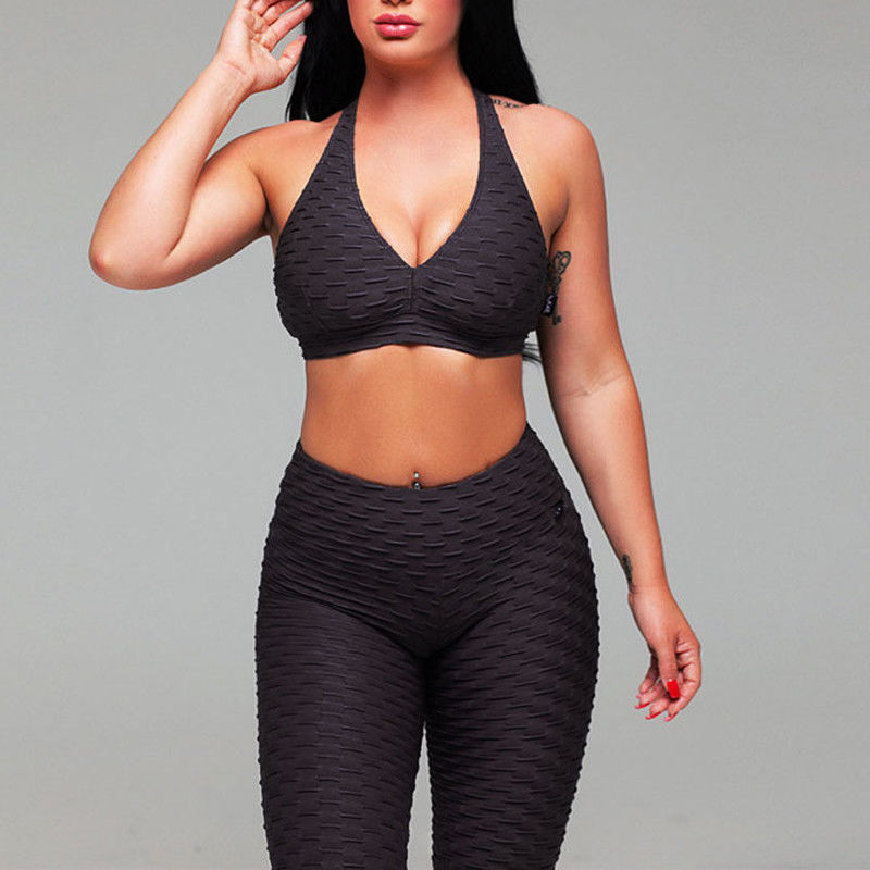 Ribbed Sportswear Gym Yoga Pakaian Seamless Workout Legging Untuk Wanita