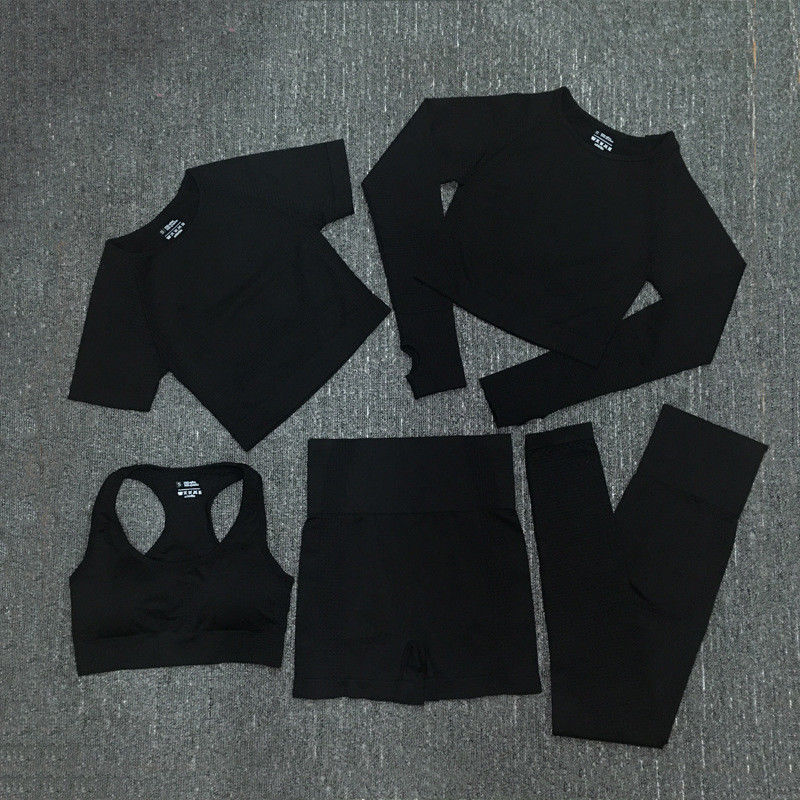 Nylon Polyester Spandex Cropped Lengan Panjang Workout Top Gym Wear Ribbed Sportswear