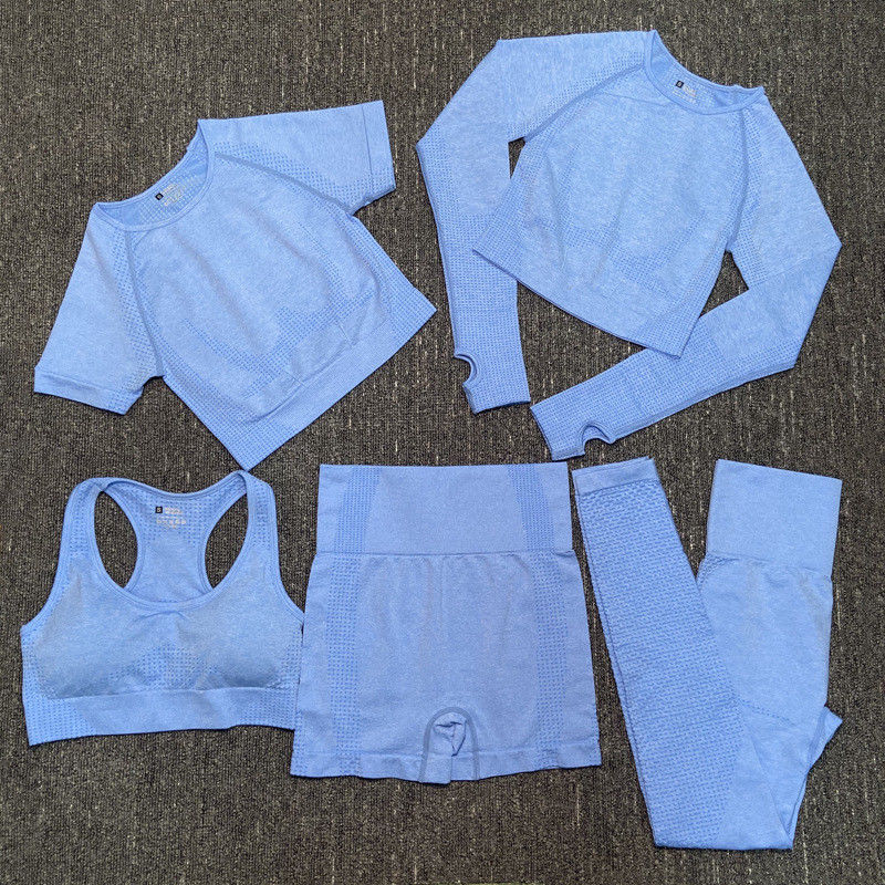 Nylon Polyester Spandex Cropped Lengan Panjang Workout Top Gym Wear Ribbed Sportswear