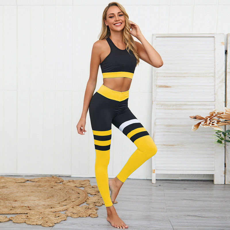 Nylon Spandex Gym Yoga Pakaian Cepat Kering 2pcs Patchwork Crop Tops