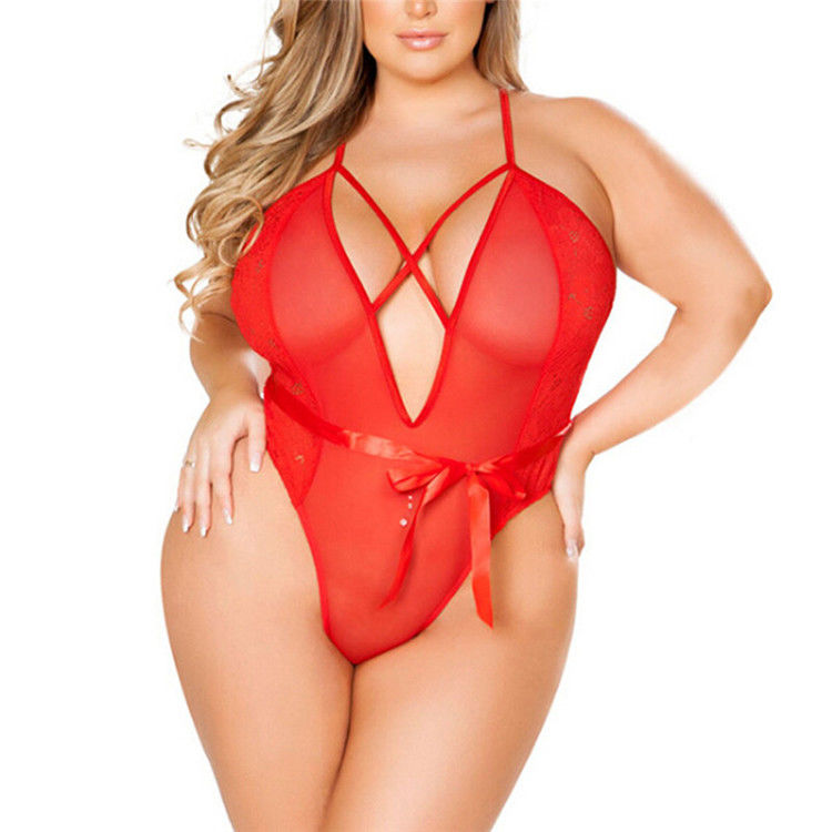 Lingerie Plus Ukuran Wanita Deep V Backless Bodysuit Erotis One Piece Set Wanita Plus Ukuran Lingeries Seksi