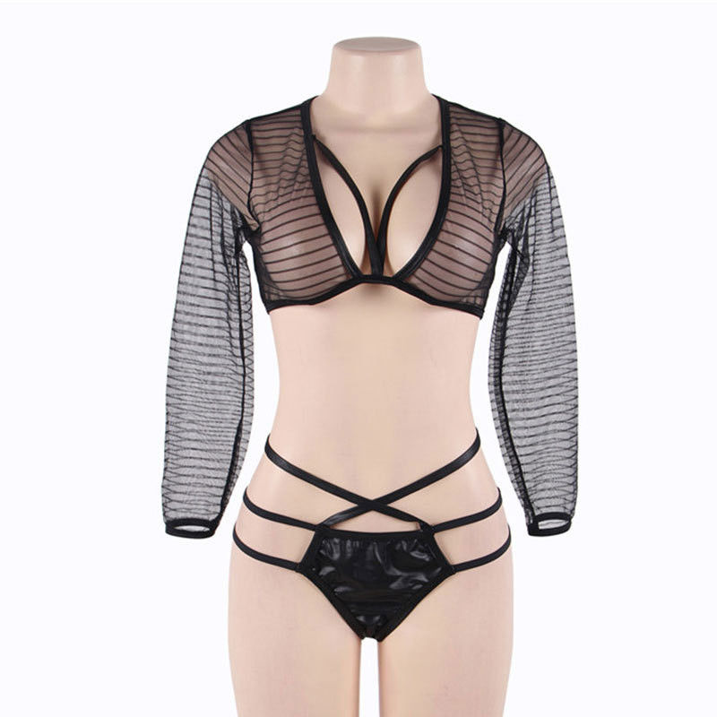 Wanita Gemuk Massal Erotis Romantis Mesh Hitam Lihat Meskipun Set Bra Lateks Kustom