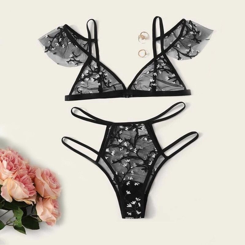 Bernapas Antibakteri Seksi Transparan Renda 82 Poliamida Bunga Renda Bralette